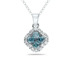 1/2 Carat Tw Blue And White Diamond Flower Pendant In 10K White Gold