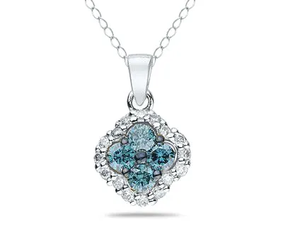 1/2 Carat Tw Blue And White Diamond Flower Pendant In 10K White Gold