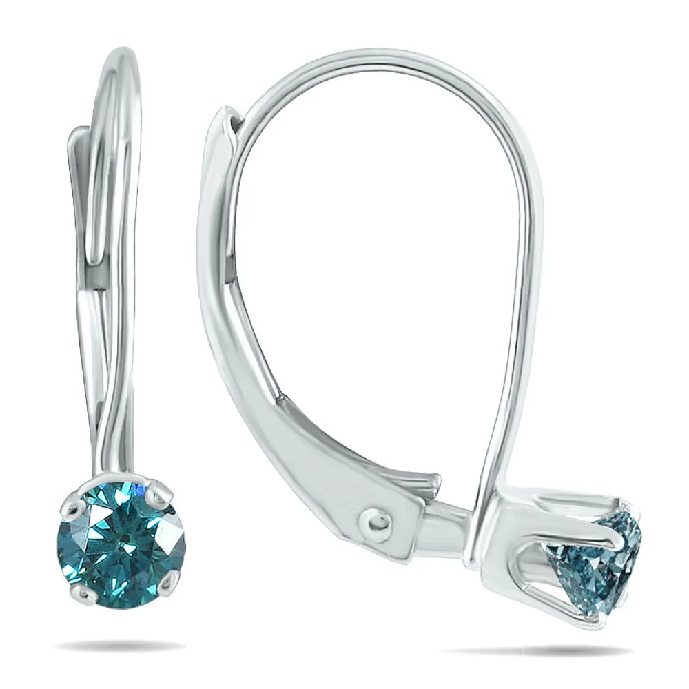 1/4 Carat Tw Blue Diamond Lever Back Earrings In 14K White Gold