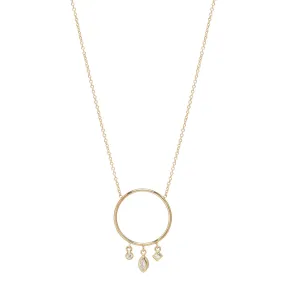 14k Circle Mobile Necklace with Dangling Mixed Diamonds - SALE