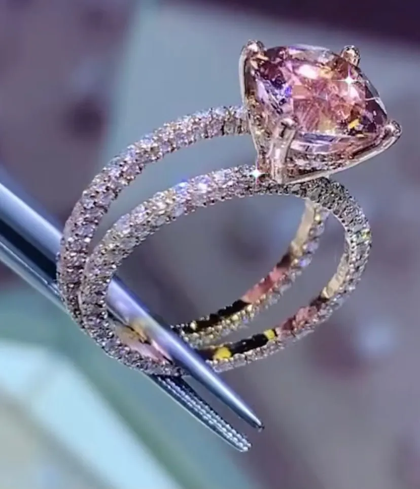 14K Gold Diamond 3D Band with Under Halo Morganite And Diamond Set