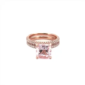 14K Gold Diamond 3D Band with Under Halo Morganite And Diamond Set