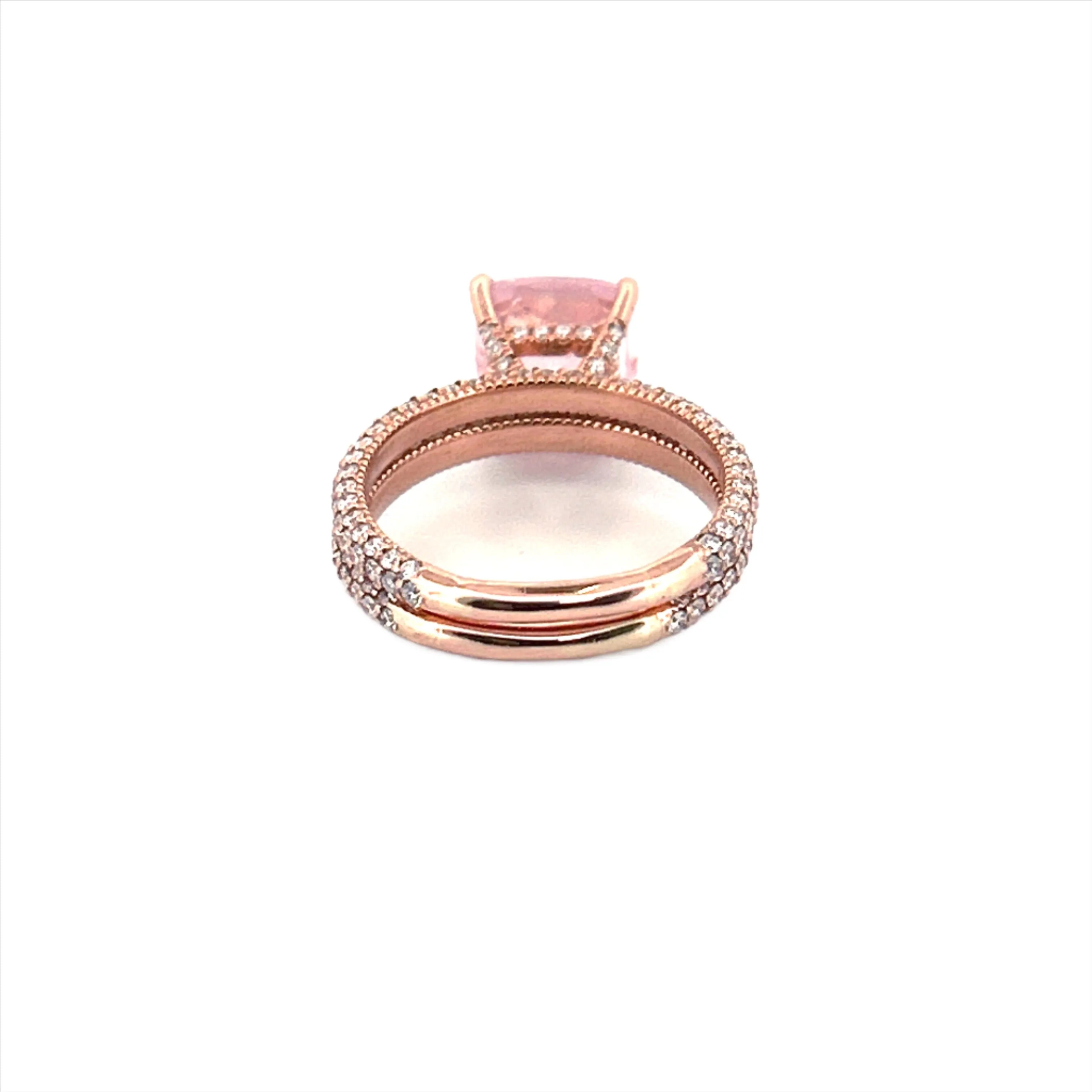 14K Gold Diamond 3D Band with Under Halo Morganite And Diamond Set