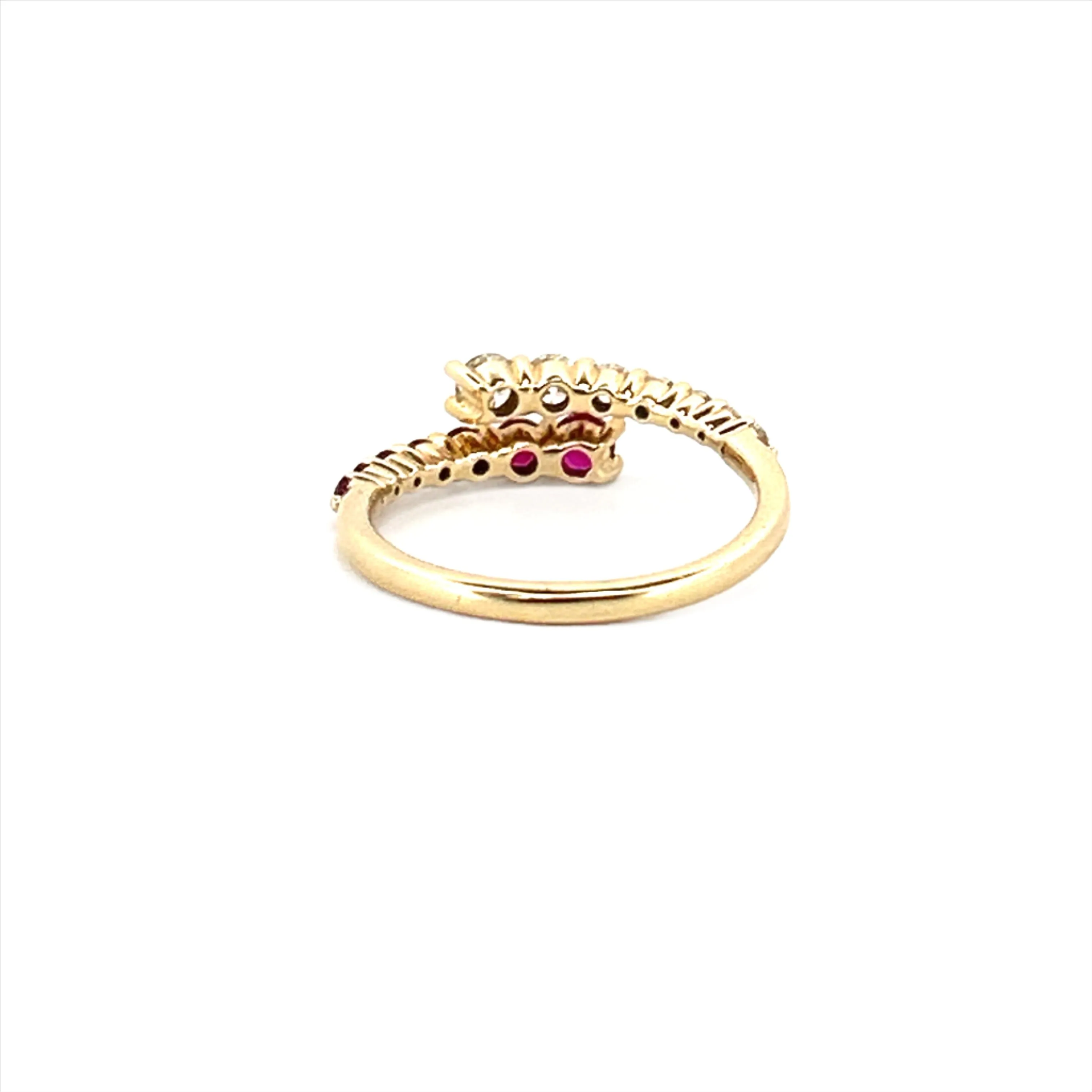 14K Gold Prong Set Ruby and Diamond Open Wrapped Band