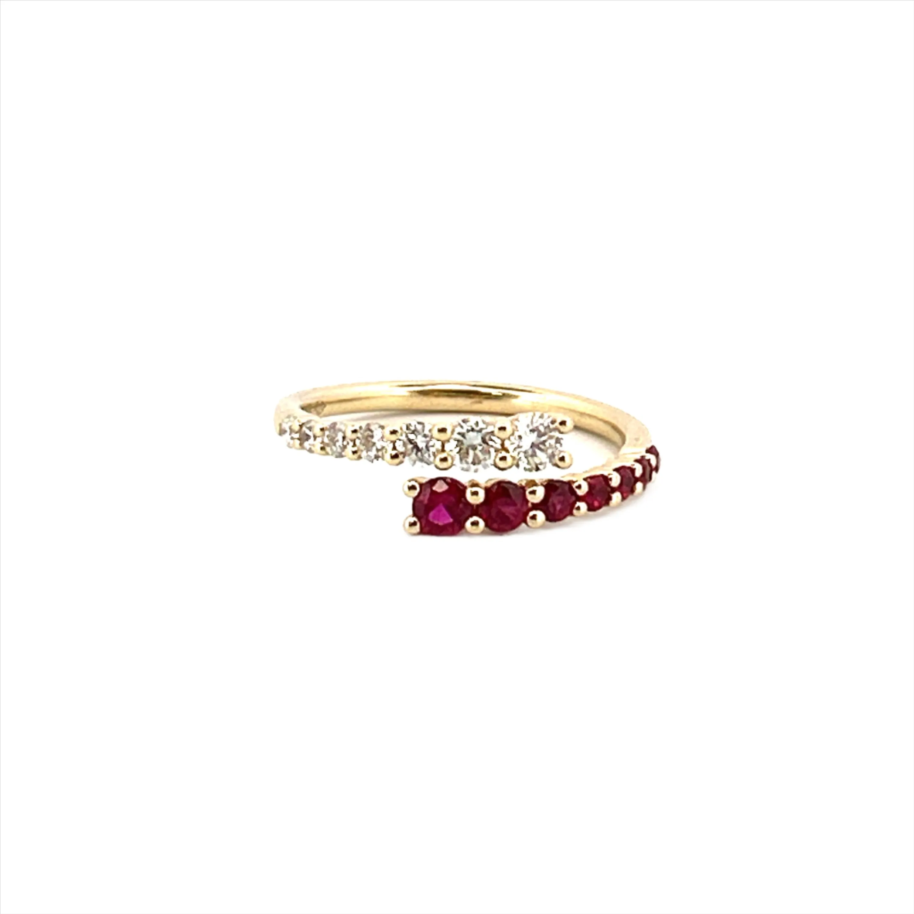 14K Gold Prong Set Ruby and Diamond Open Wrapped Band