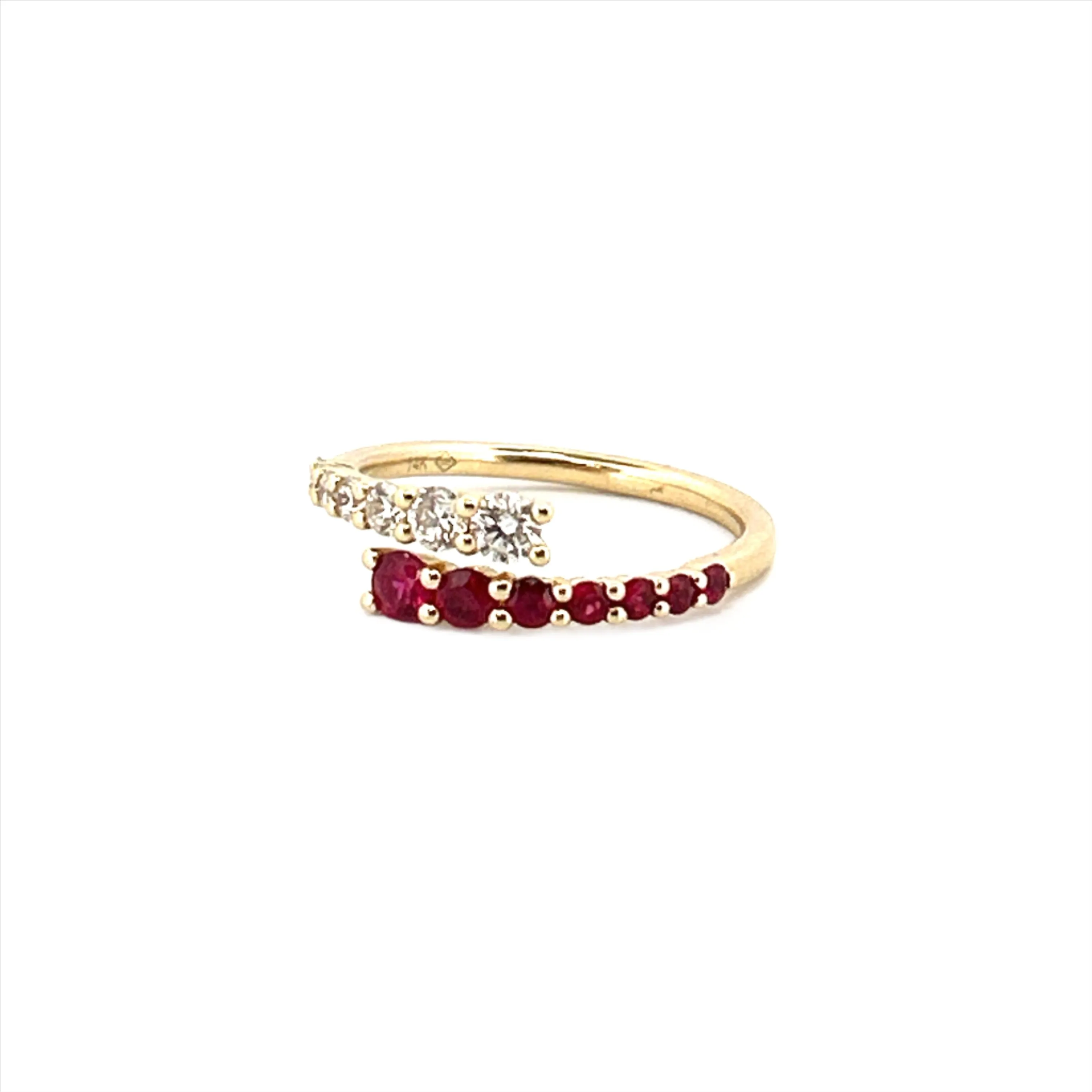 14K Gold Prong Set Ruby and Diamond Open Wrapped Band