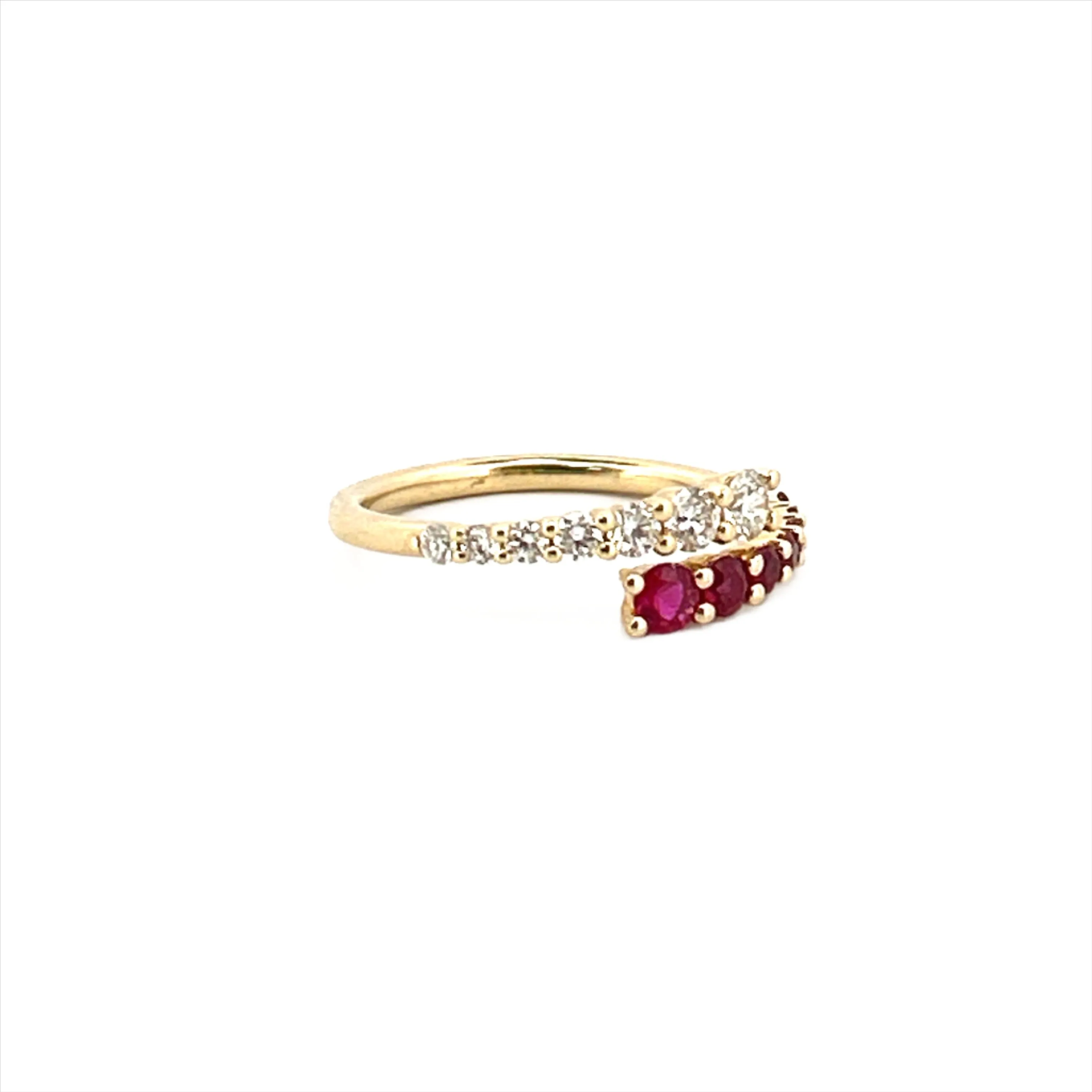 14K Gold Prong Set Ruby and Diamond Open Wrapped Band