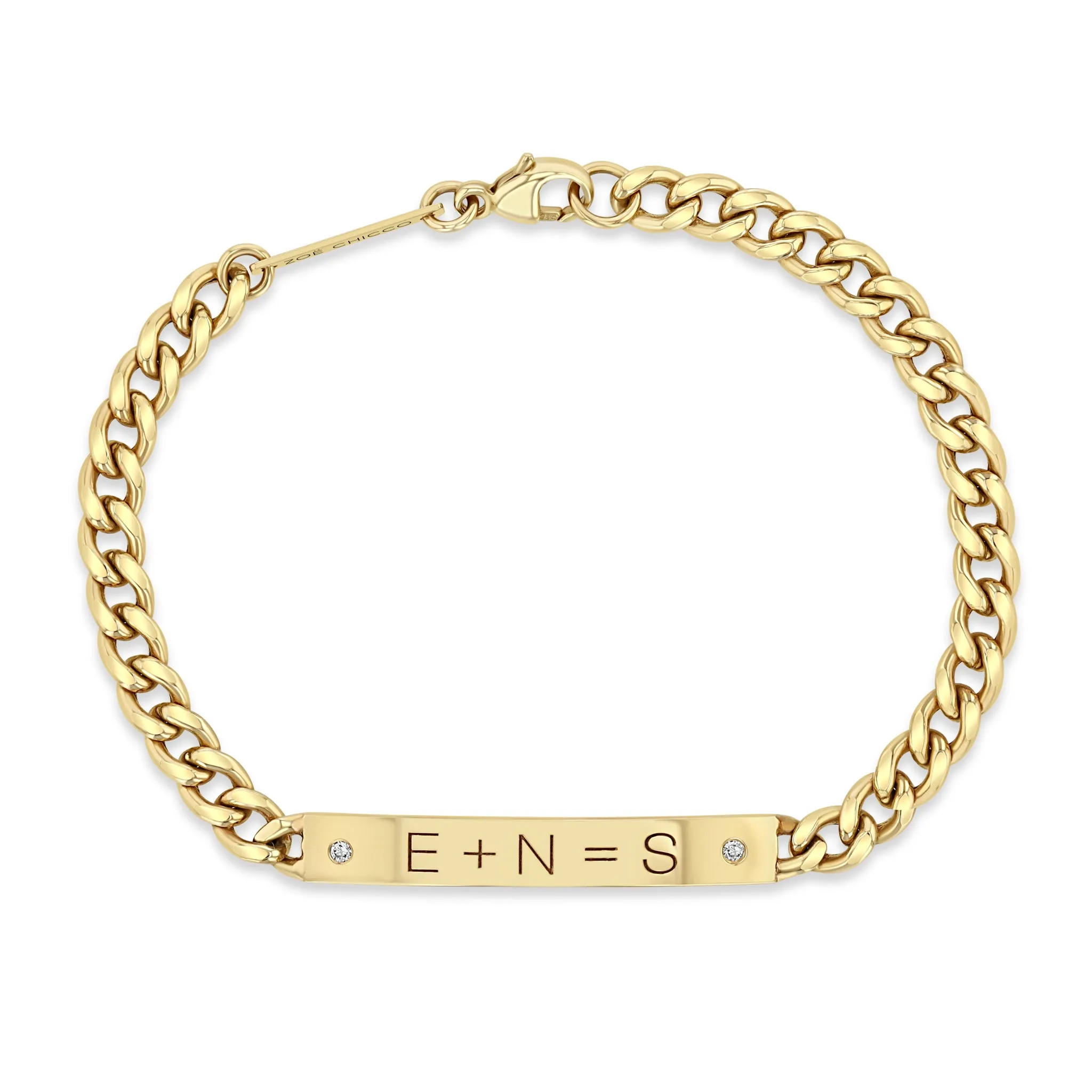 14k Medium Curb Chain Personalized Equation Bracelet with 2 Diamonds