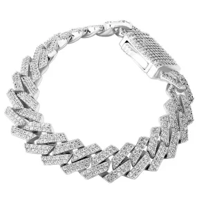 14mm Diamond Prong Cuban Bracelet in White Gold