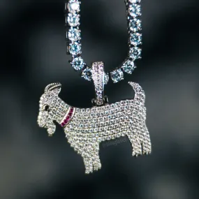 18K Iced Out Goat Pendant Necklace Set in White Gold