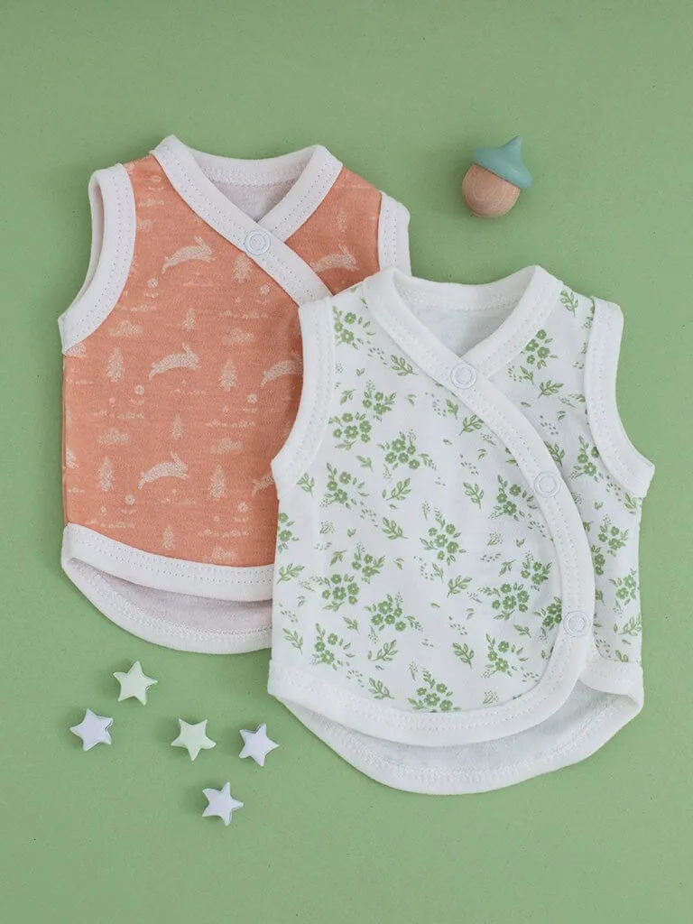 2 Pack Incubator Vest Set, Leaping Bunnies & Apple Floral, 100% Organic Cotton