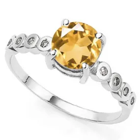 3/4 CT CITRINE & DIAMOND 925 STERLING SILVER RING