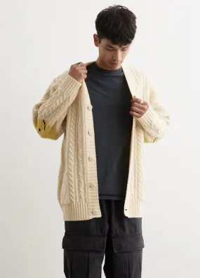 5G Wool Cable Knit SMILIE Patch Cardigan