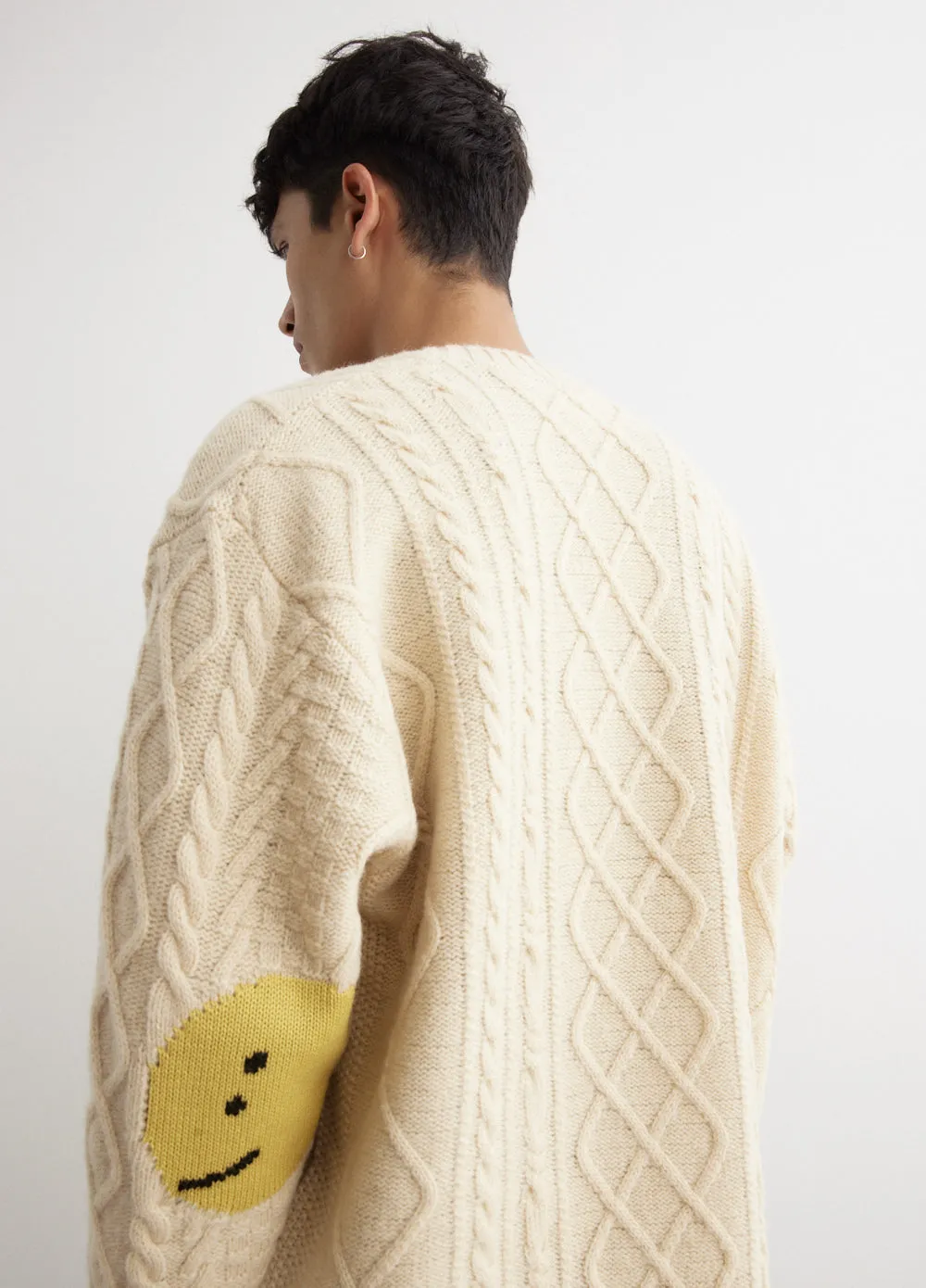 5G Wool Cable Knit SMILIE Patch Cardigan