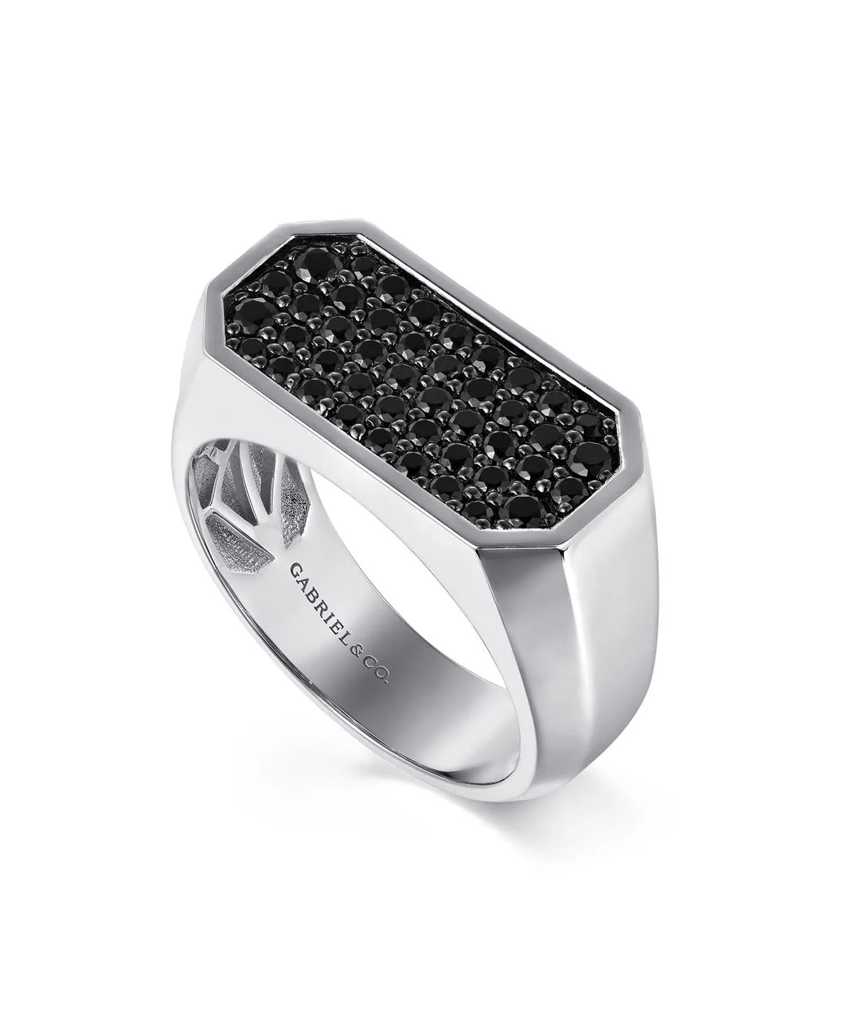 925 Sterling Silver Black Spinel Pave Men's Ring in Sand Blast Finish