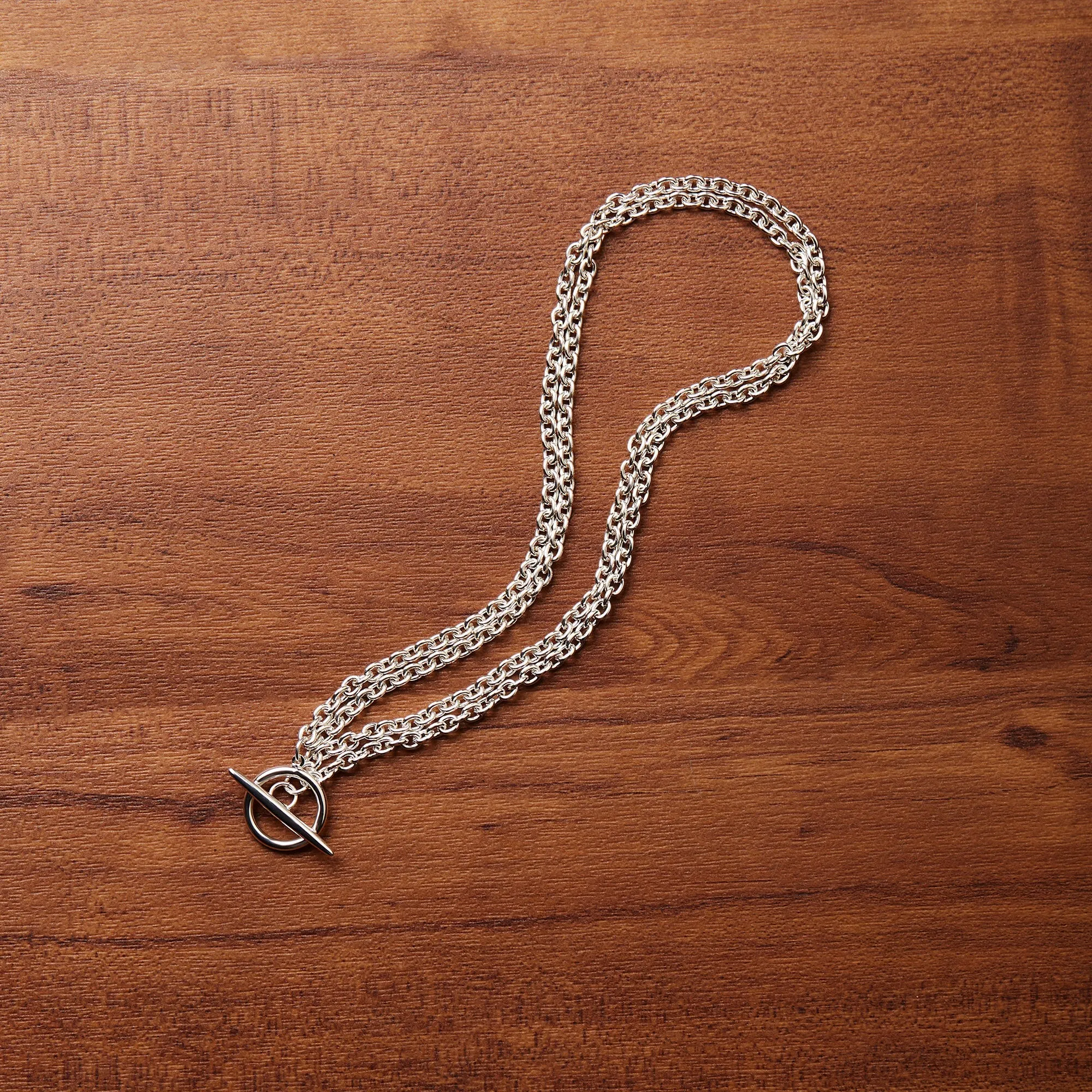 925 Sterling Silver-Plated Layer T-Bar Necklace