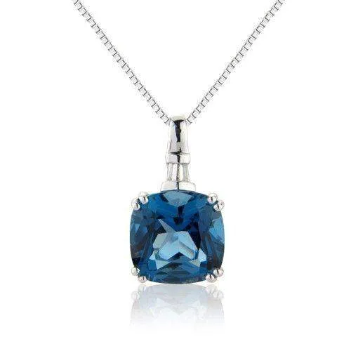 9ct White Gold Diamond and Blue Topaz Pendant - MM6J88WDBT