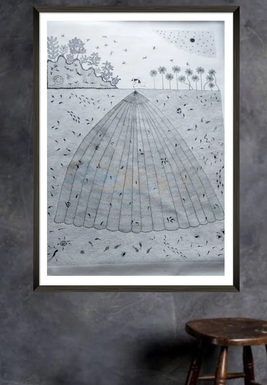 A Fisherman in Warli Painting by Dilip Rama Bahotha