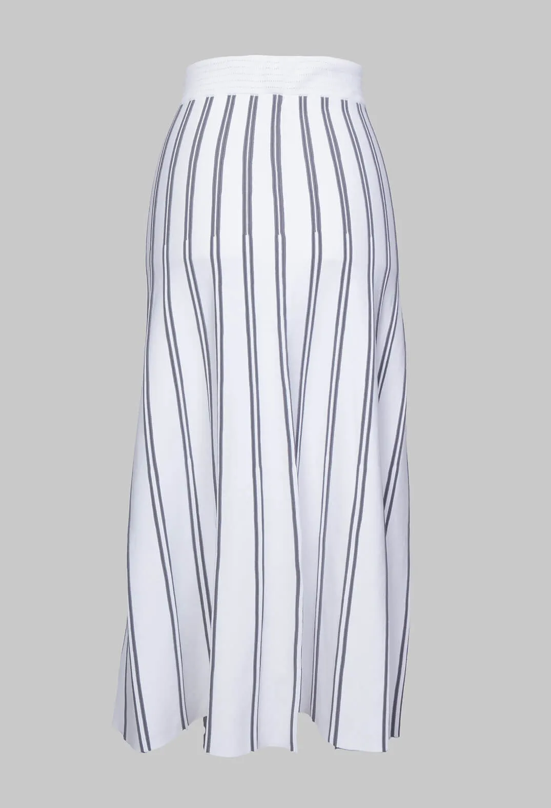 A Line Knitted Skirt in Grey and White Stripe