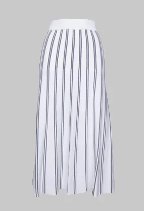 A Line Knitted Skirt in Grey and White Stripe