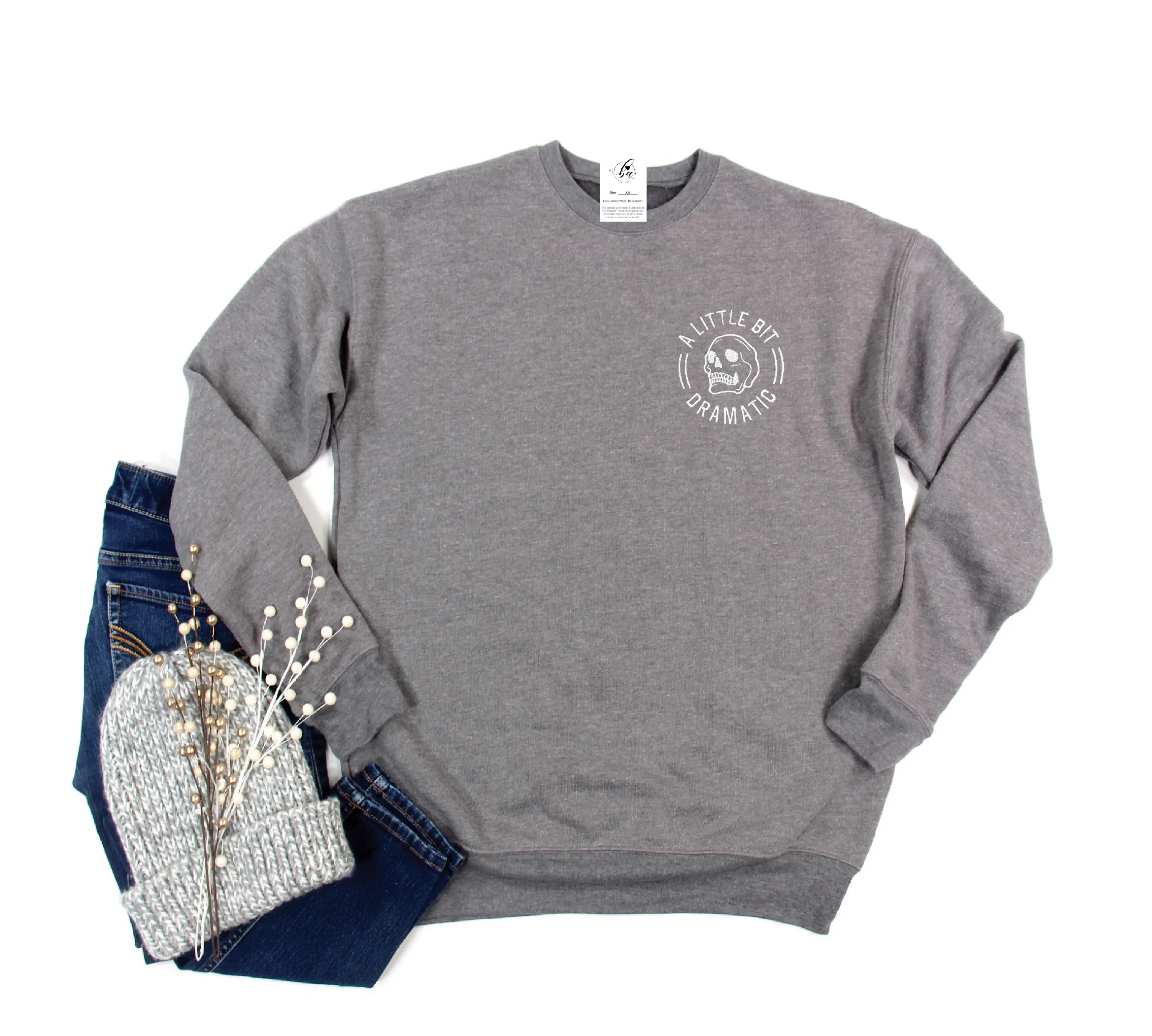 A Little Bit Dramatic Embroidered Cozy Crew Neck Sweater