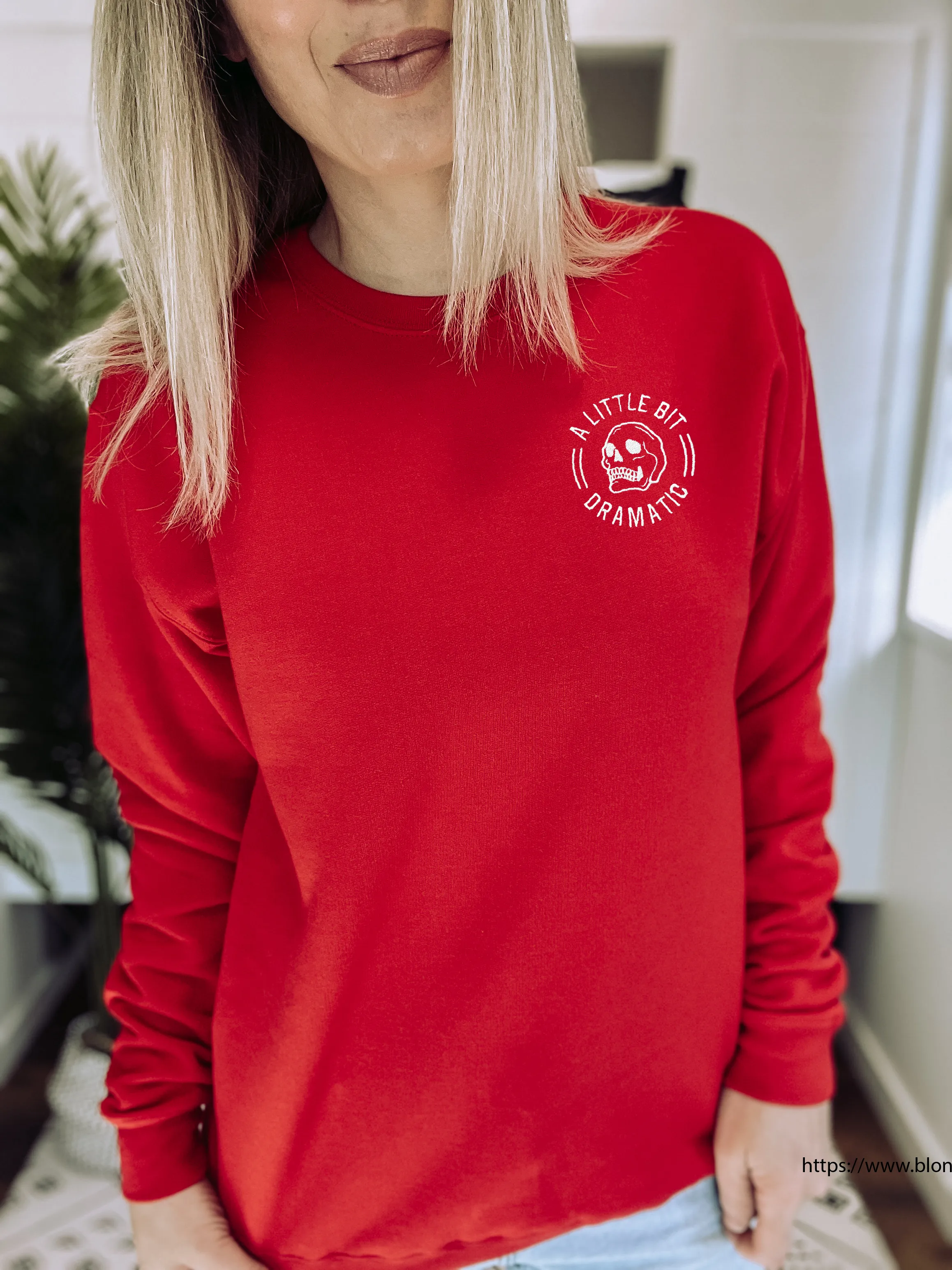 A Little Bit Dramatic Embroidered Cozy Crew Neck Sweater