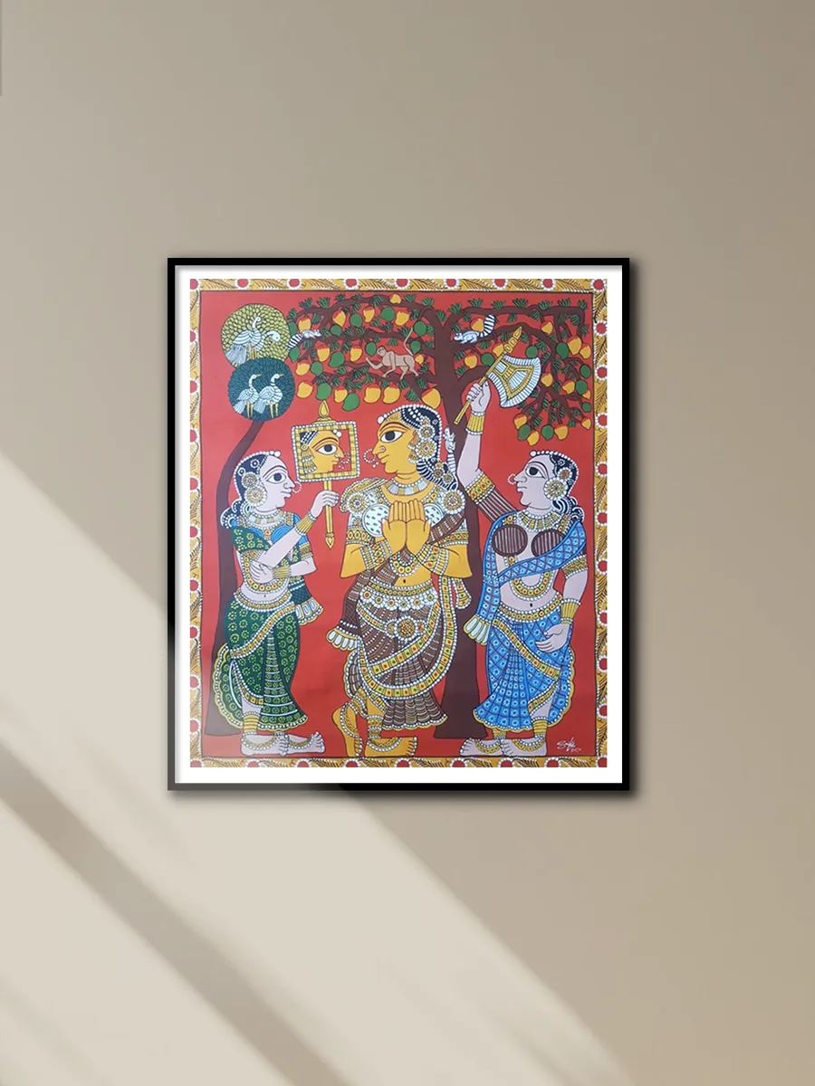 A scene from Markandaya Puranam: CHERIYAL SCROLL PAINTING BY SAI KIRAN