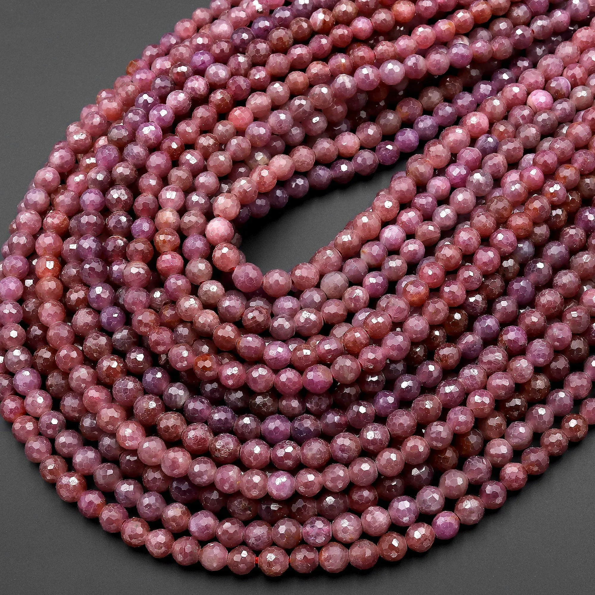 AA Grade Genuine Natural Ruby Faceted 5mm Round Beads Organic 100% Natural Pink Red Ruby Gemstone 15.5" Strand