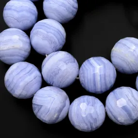 AAA Faceted Large Natural Blue Lace Agate Beads 20mm 22mm 24mm Round Beads Choose from 1  Bead, or 16" Strand