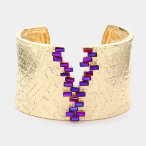 AB Purple Baguette Stone Pointed Textured Metal Cuff Bracelet