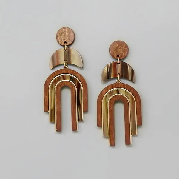 Acetate And Wood Arch Dangle Earrings