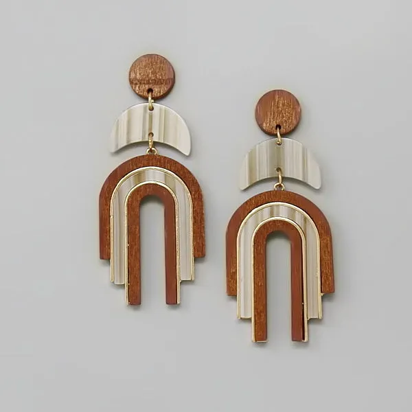 Acetate And Wood Arch Dangle Earrings