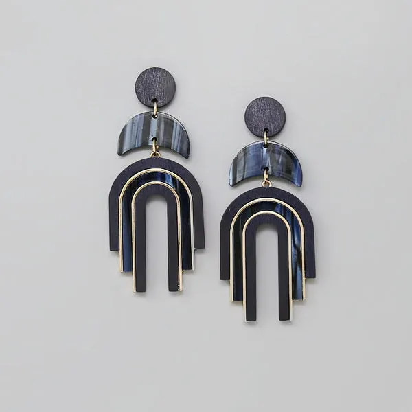 Acetate And Wood Arch Dangle Earrings