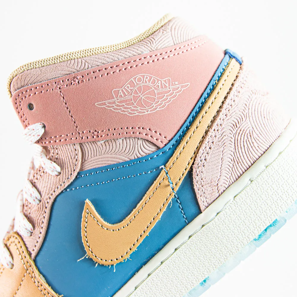 Air Jordan 1 Mid SS (GS) (Aegean Storm/Hemp-Pink Oxford)