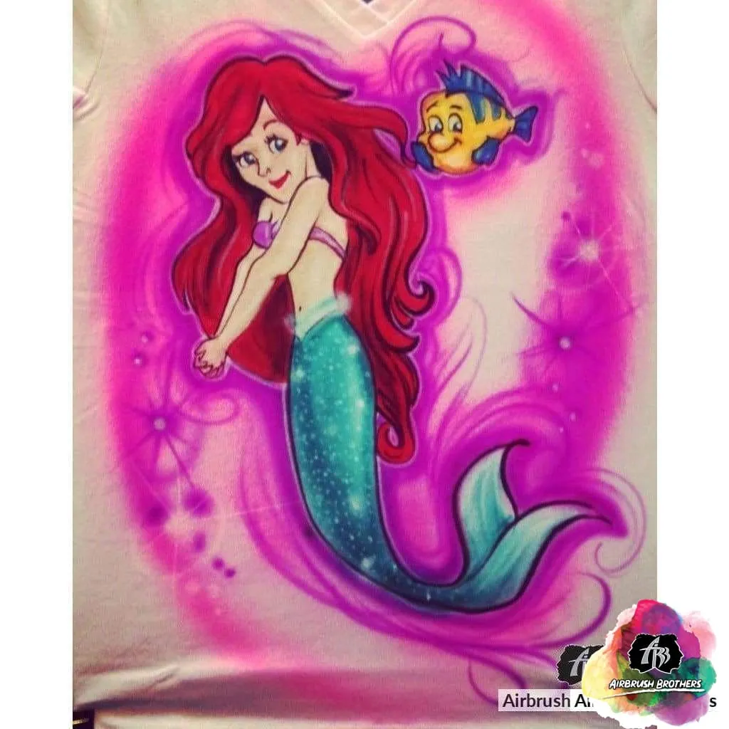 Airbrush Little Mermaid Cartoon Shirt Design