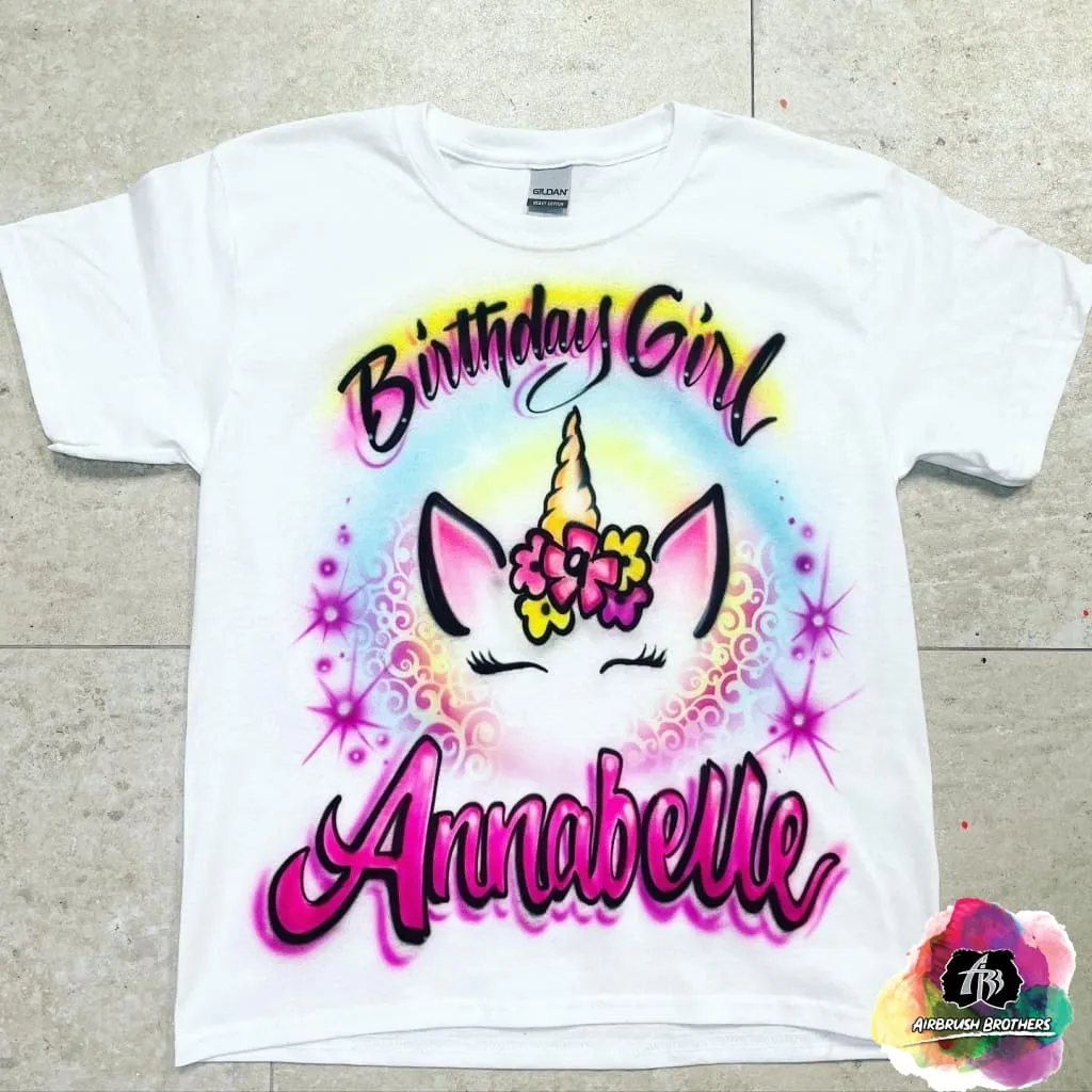 Airbrush Unicorn Birthday Girl w/ Name Design