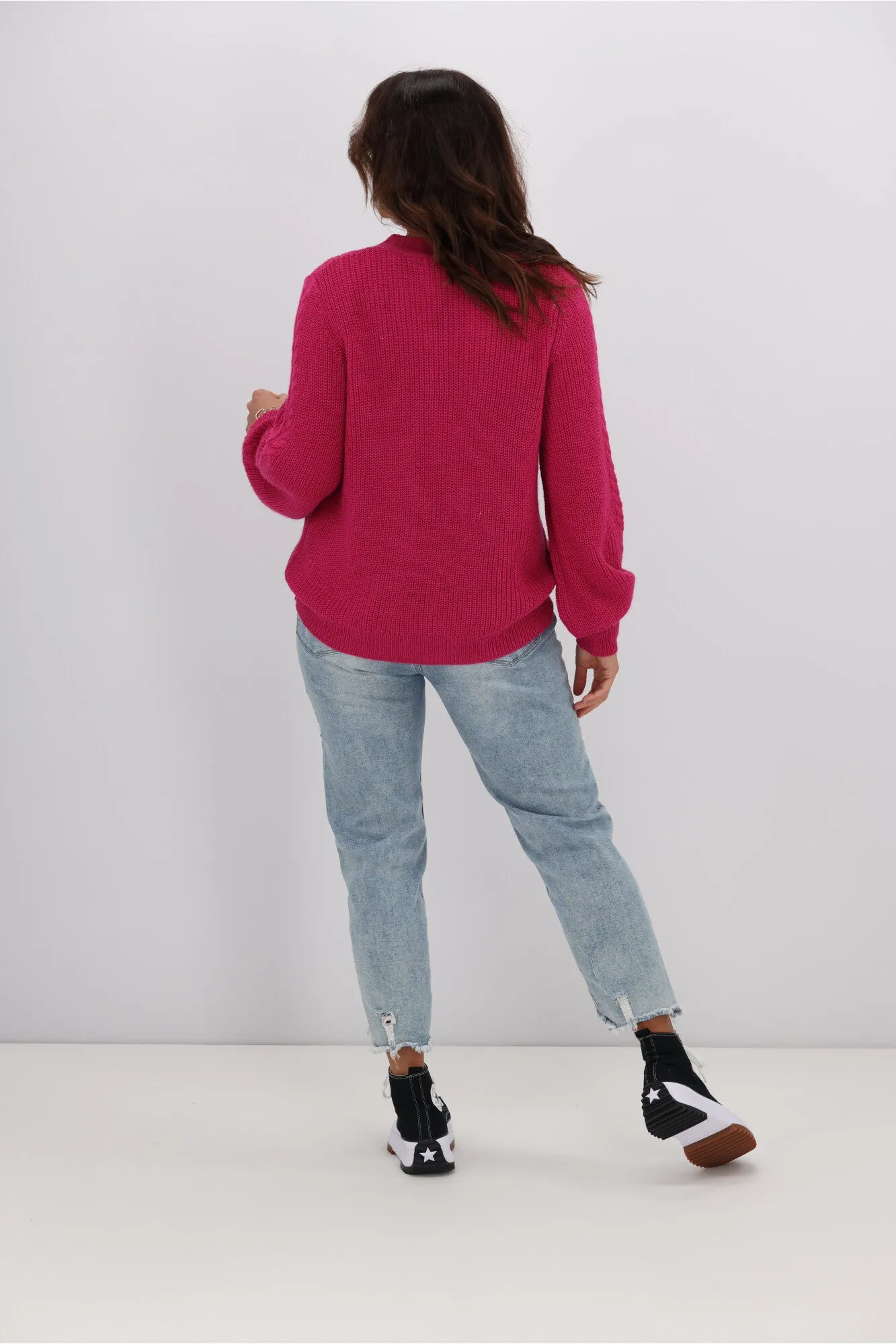 Alpine By Shine On Camille Merino Cable Knit Cardigan Pink