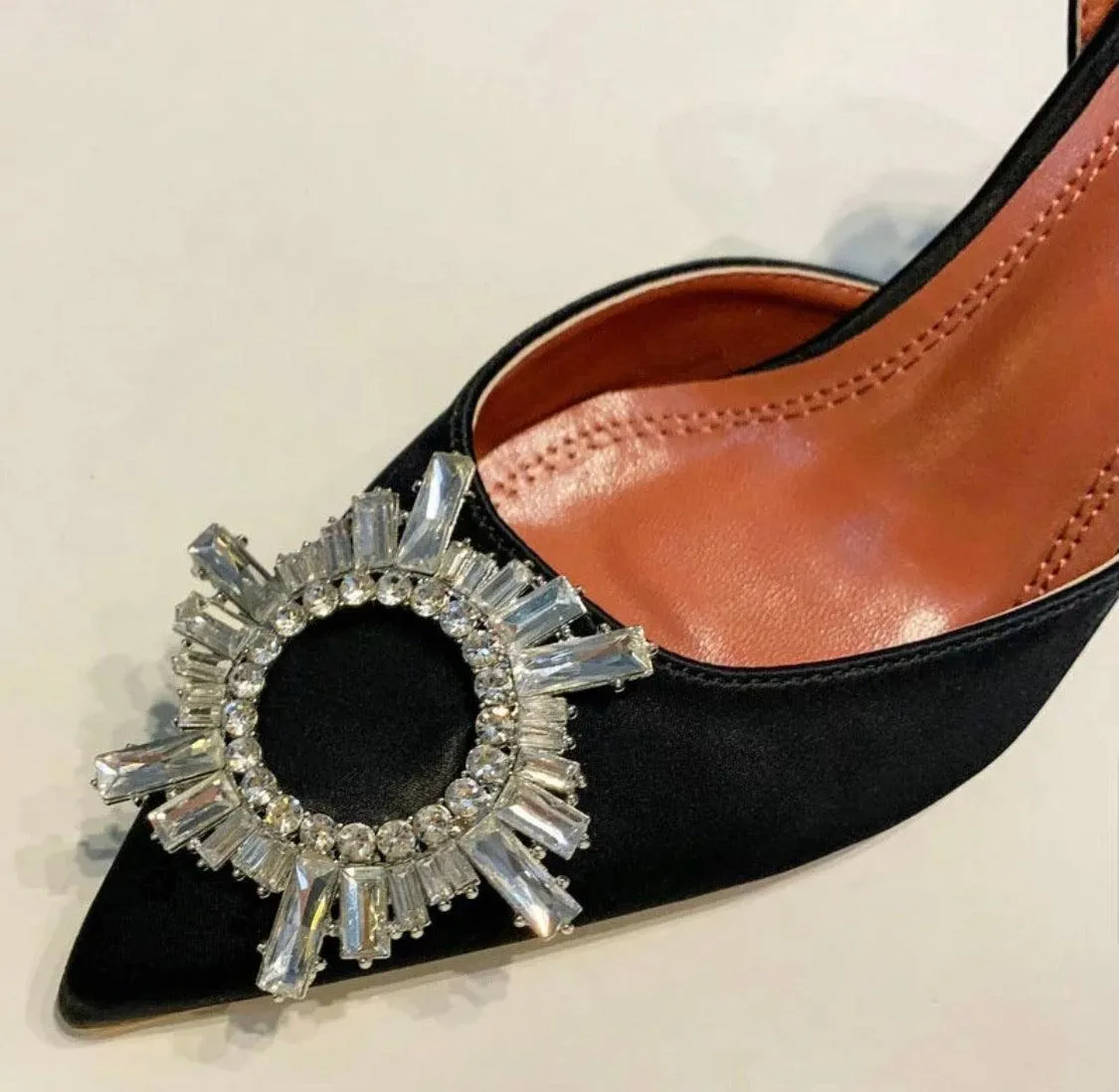 Amara Black Satin Embellished Slingback Pumps