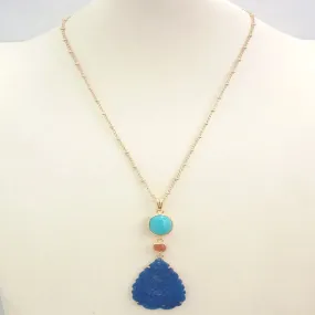 Amazonite with Carnelian and Carved Blue Jade Terra Firma Pendant