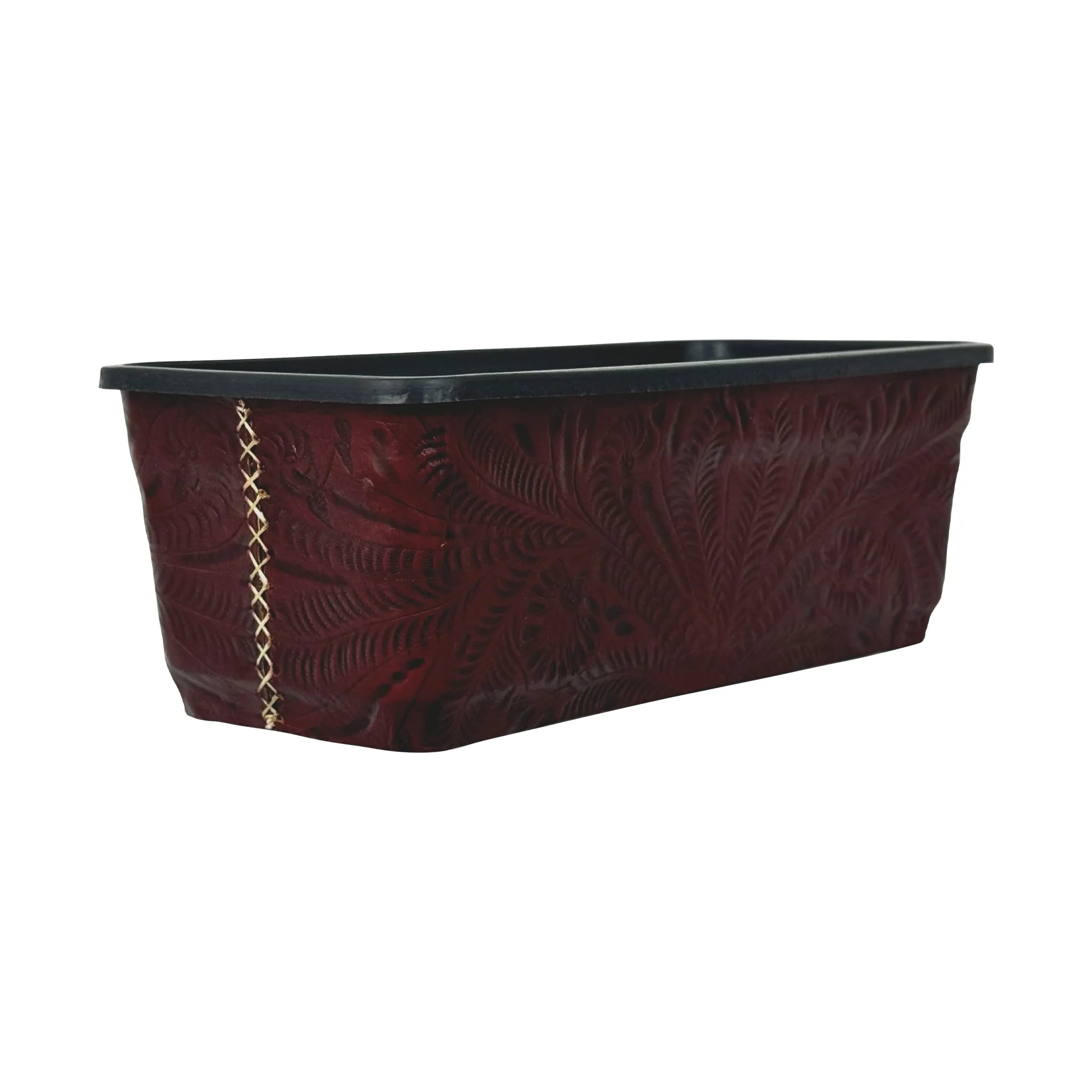 American West at Home 14" Rectangle Planter with Tooled Leather - Medium