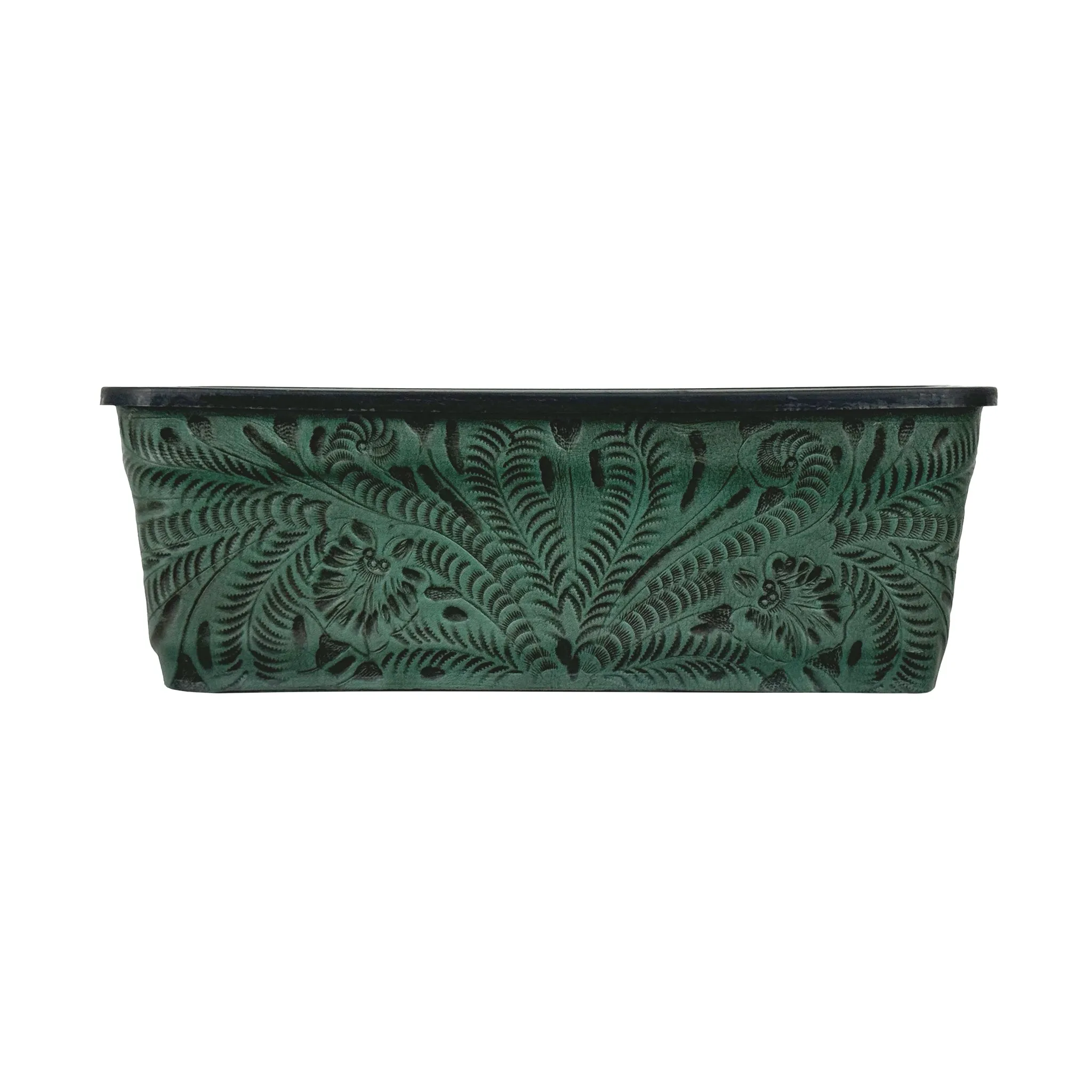 American West at Home 14" Rectangle Planter with Tooled Leather - Medium