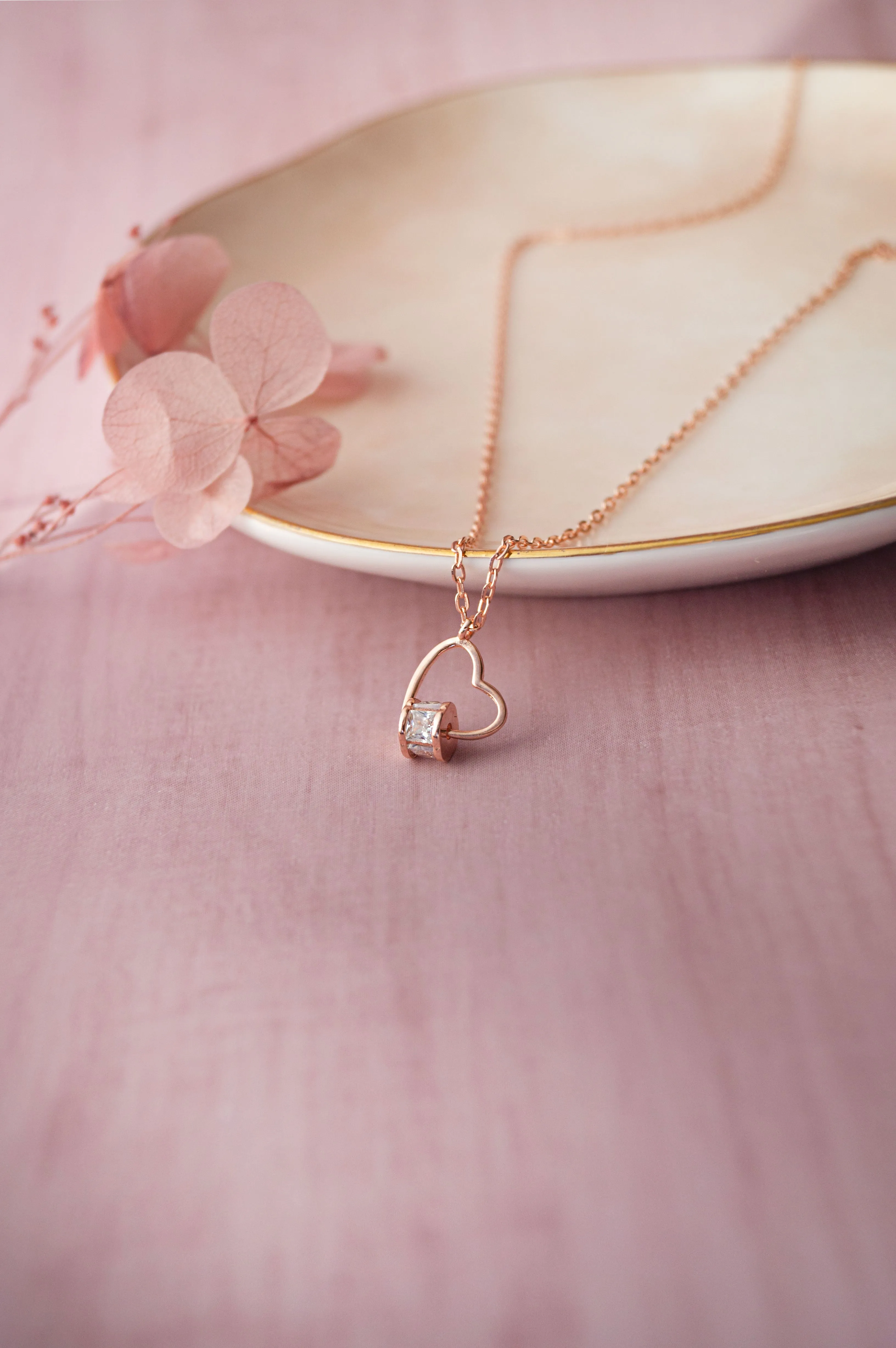 Amore Heart Rose Gold Plated Sterling Silver Chain Necklace