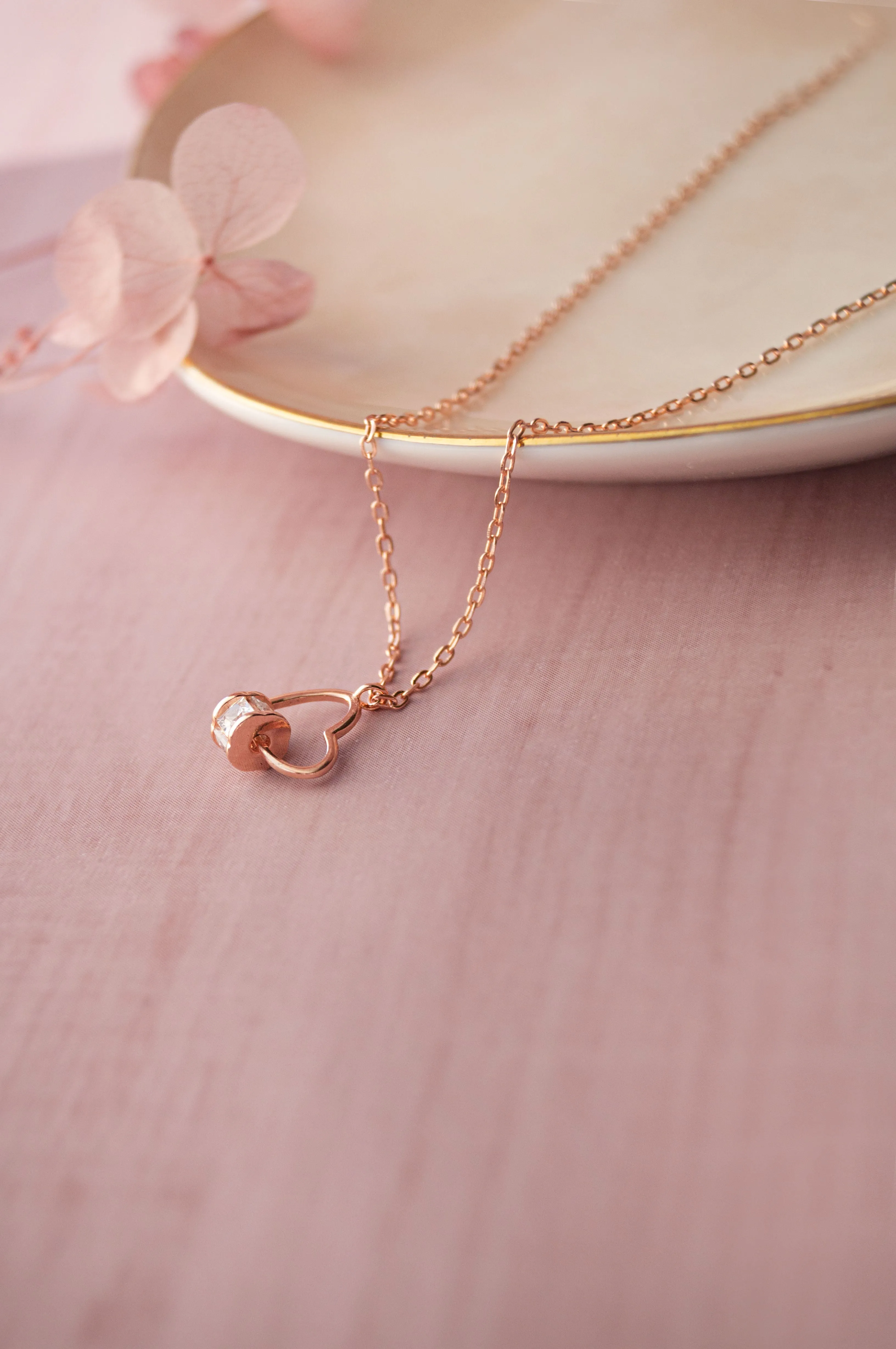 Amore Heart Rose Gold Plated Sterling Silver Chain Necklace