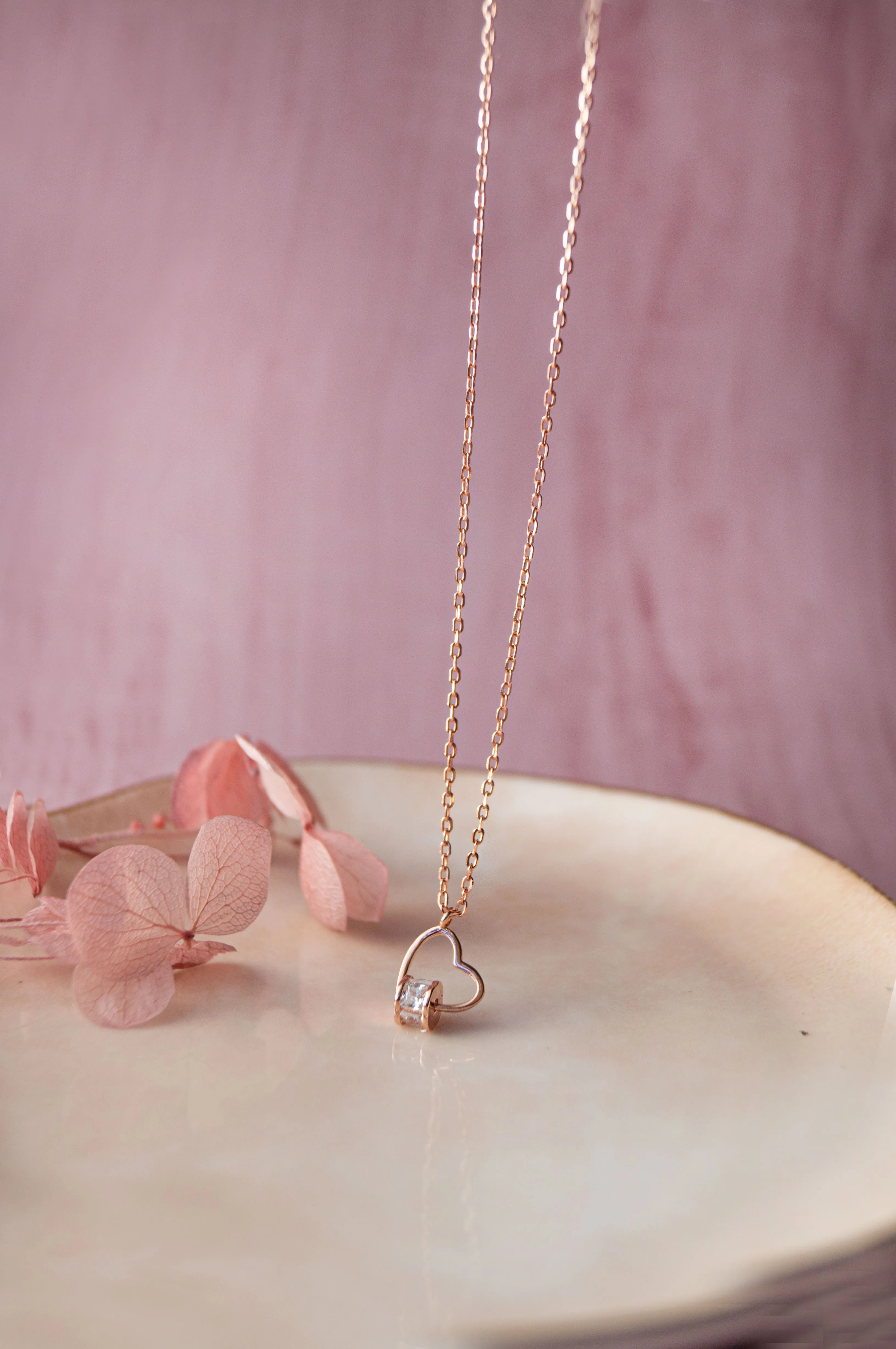 Amore Heart Rose Gold Plated Sterling Silver Chain Necklace