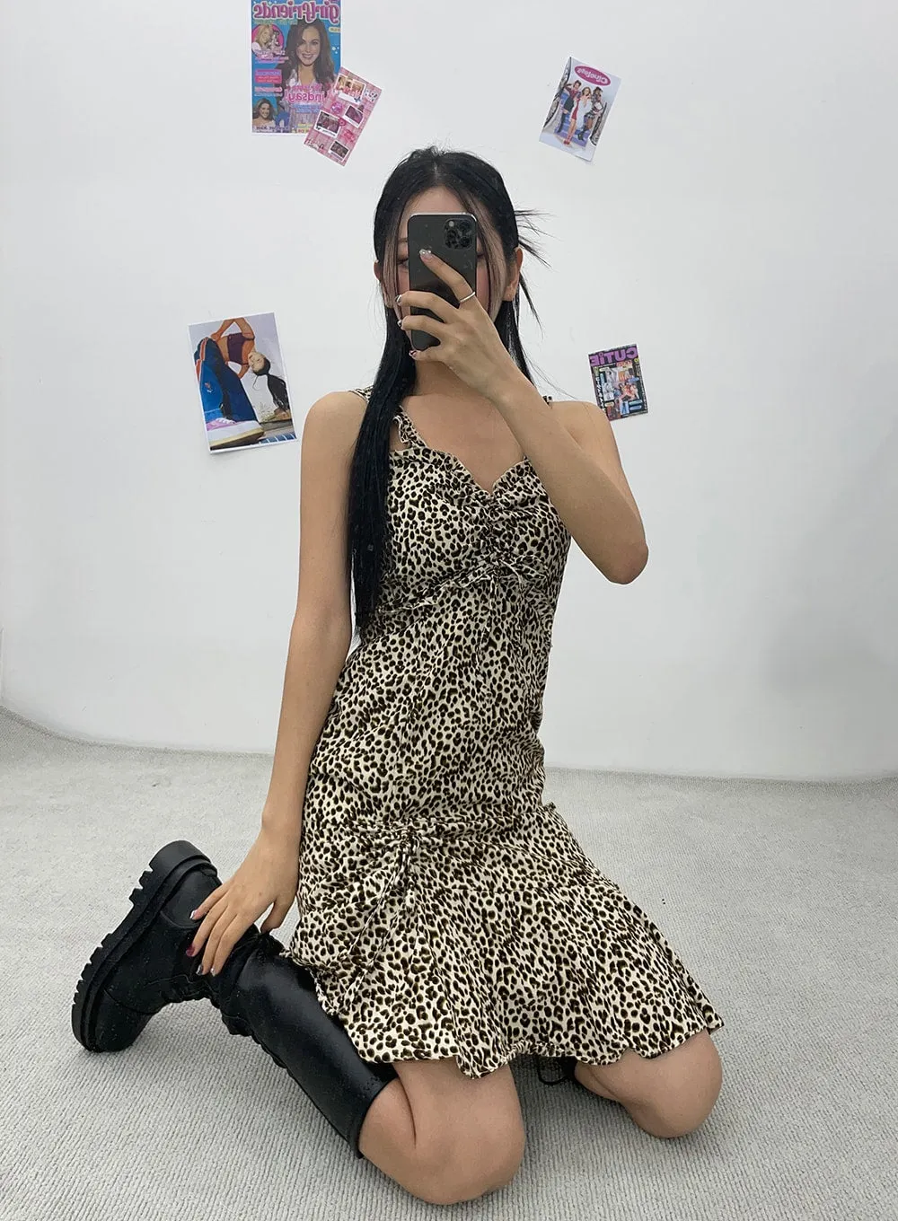 Animal Print Frill Detail Midi Dress CJ312