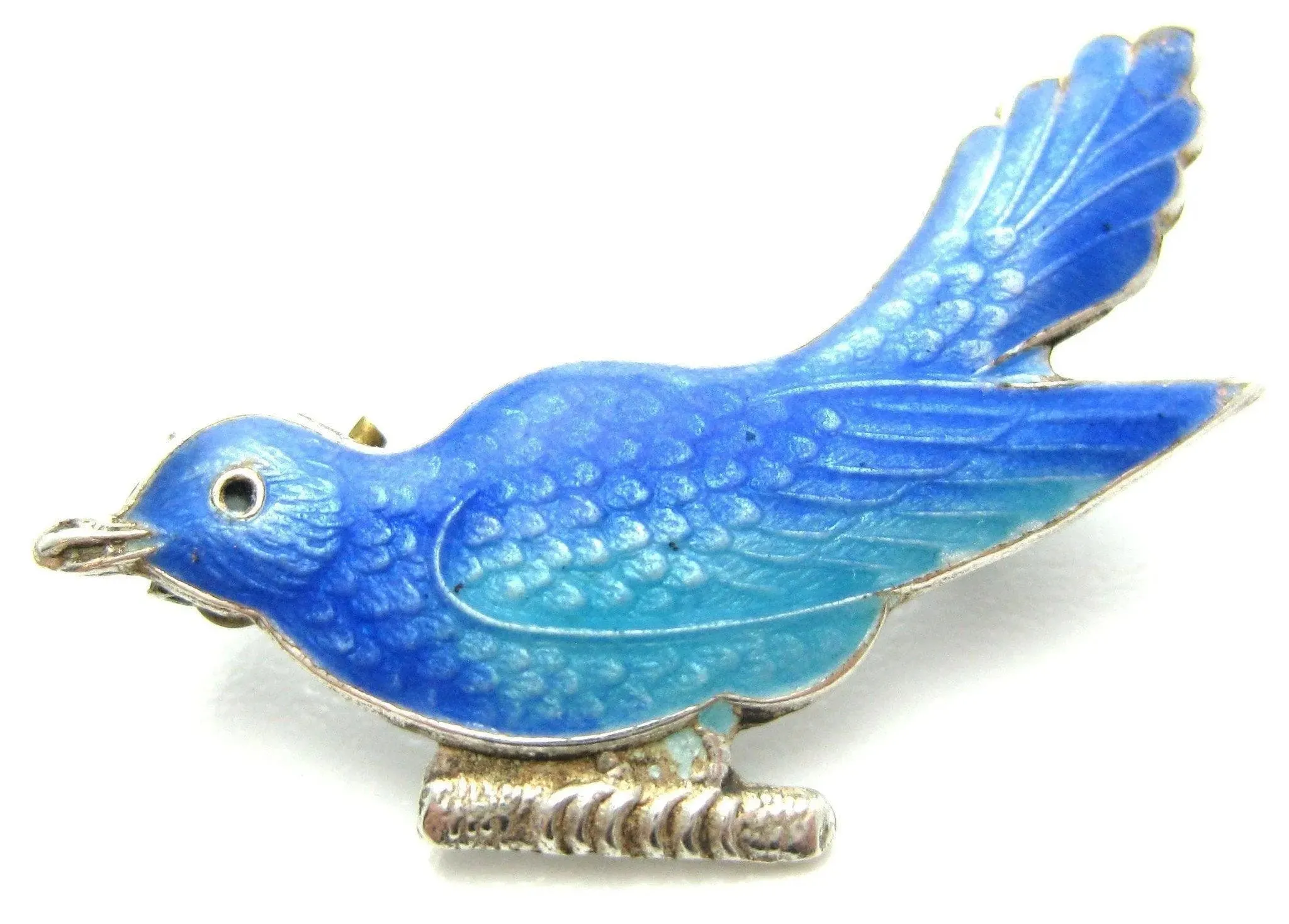 Antique Victorian Silver Enamel Bird Brooch