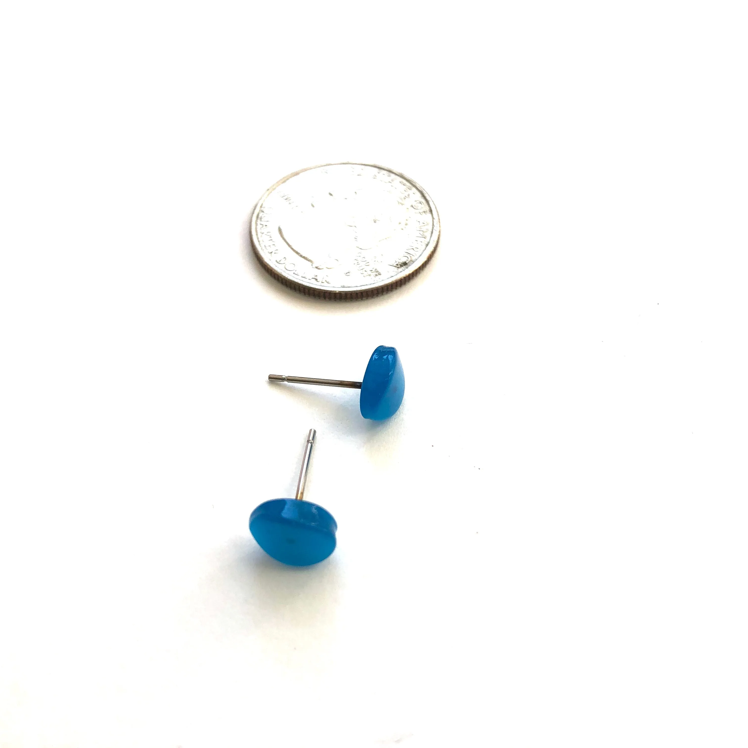 Aqua Blue Moonglow Tiny Oval Stud Earrings