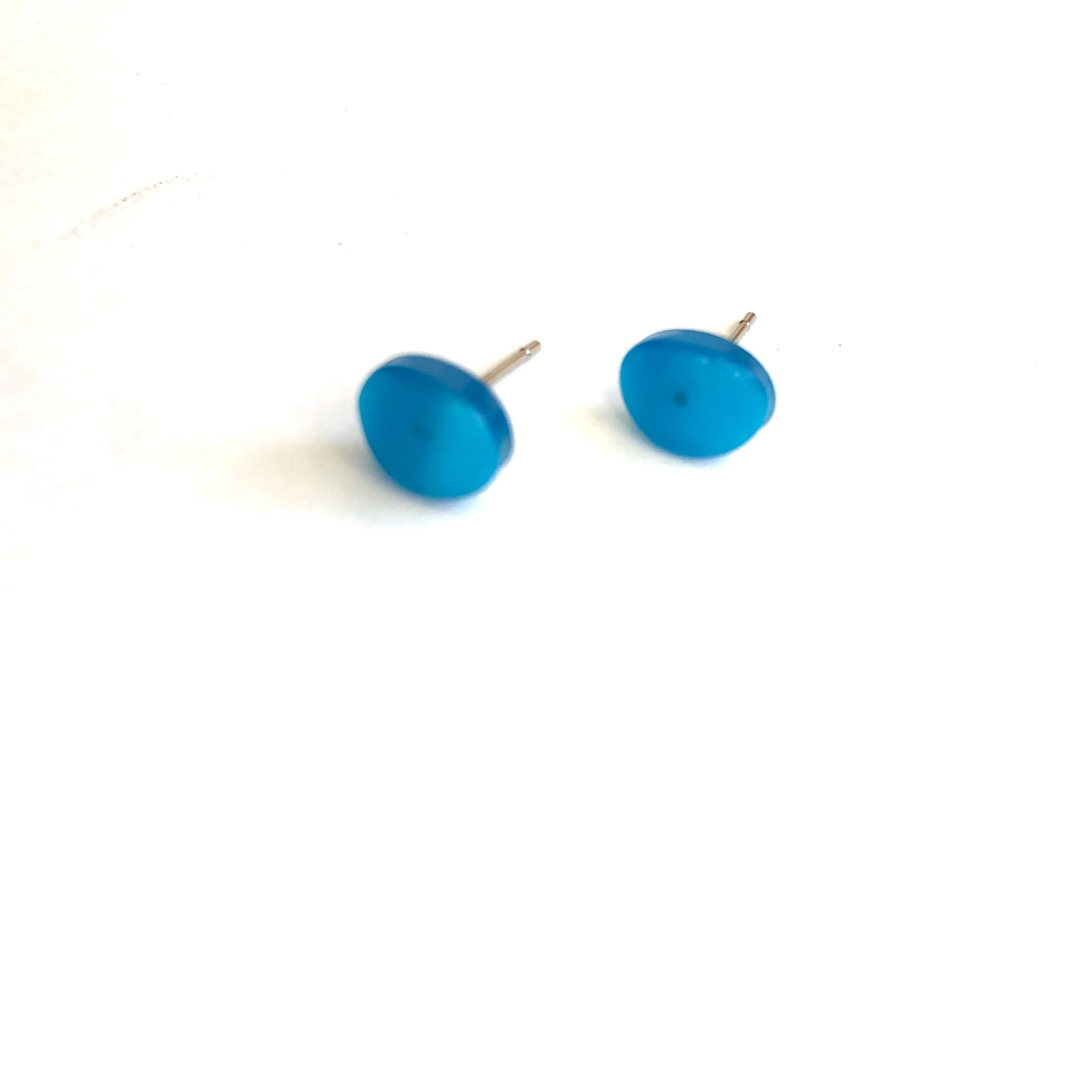 Aqua Blue Moonglow Tiny Oval Stud Earrings