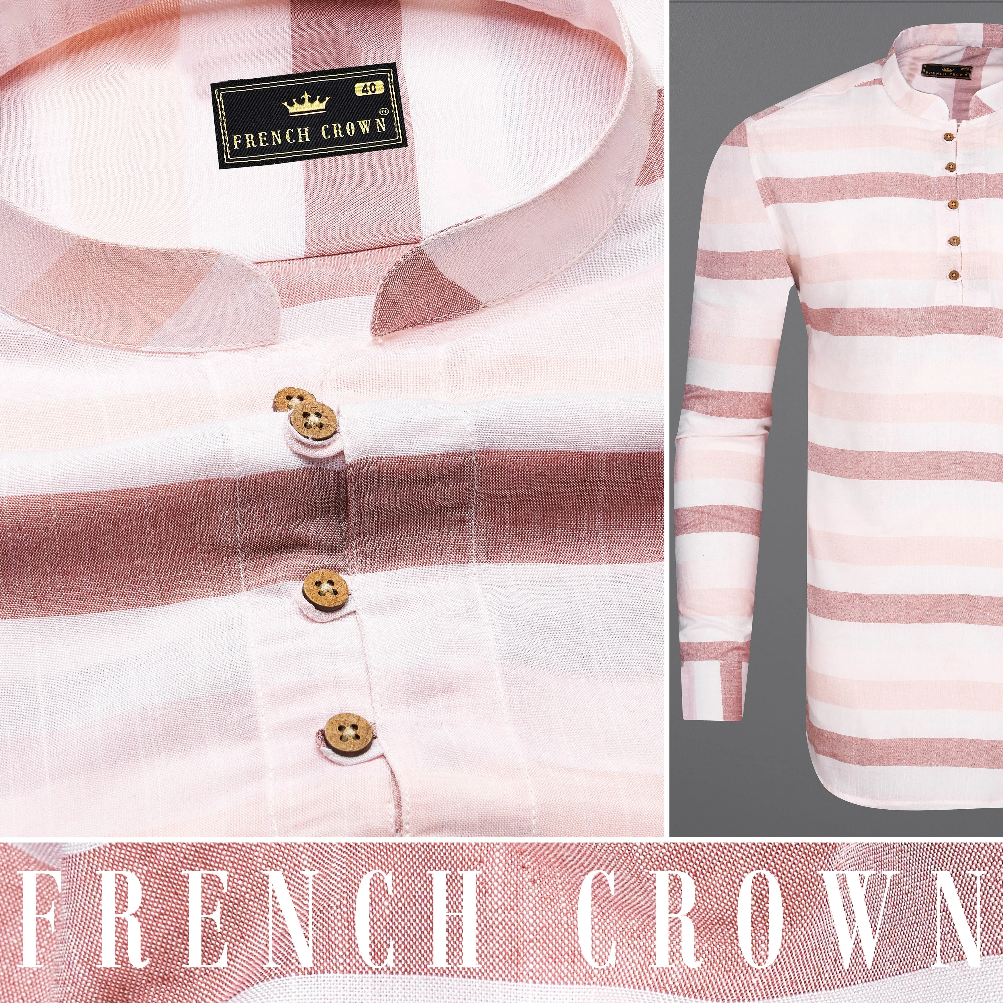 Armour with Oriental Peach and White Striped Premium Tencel Kurta Shirt