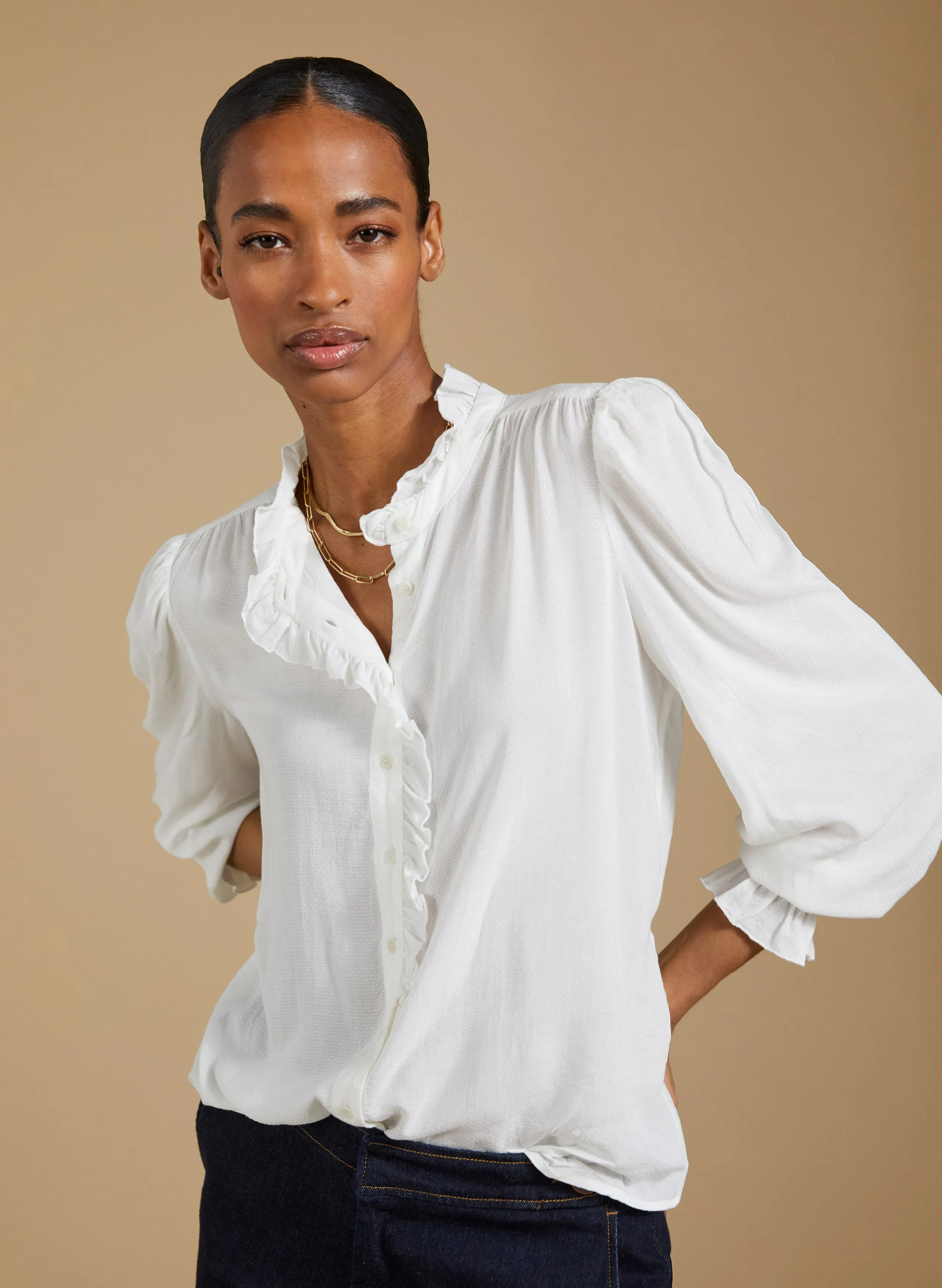 Aurora Frill Neck Sheer Blouse